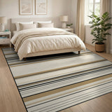 Beige and Neutral Beige Black Striped Geometric Area Rug