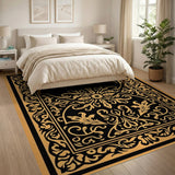 Ornate Black Gold Traditional Persian Rug