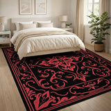 Ornate Red Floral Persian Area Rug on Black