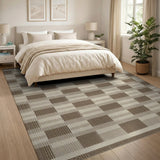 Brown Tan Geometric Grid Block Rug