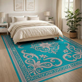Traditional Persian Blue and Teal Teal Ornate Medallion Area Rug