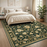 Elegant Green Gold Floral Persian Rug