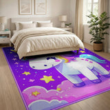 Kawaii Unicorn on Starry Clouds Area Rug