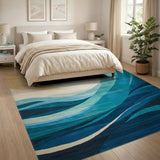 Coastal Beach Blue and Teal Blue Teal Ocean Wave Area Rug