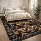 Southwestern Geometric Area Rug Black Yellow Terracotta
