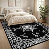 Traditional Persian Black and White Ornate Black White Mandala Persian Rug