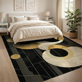 ODIKA Art Deco Geometric Washable Area Rug - Luxury Black & Gold Low Pile Non-Slip Carpet