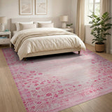Pink Hearts Geometric Distressed Vintage Rug