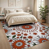 Orange Vibrant Orange Sunflower Mandala Area Rug