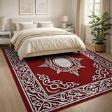 Elegant Red Ornate Frame Border Rug