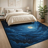 Ethereal Blue Starry Night Sky Moon Area Rug