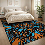 Vibrant Orange Teal Geometric Mandala Rug