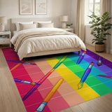 Rainbow Paintbrush Washable Area Rug