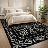 Elegant Black White Floral Medallion Area Rug
