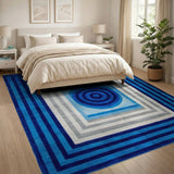 Blue Geometric Concentric Circle Area Rug