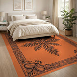 Orange Ornate Floral Frame Area Rug
