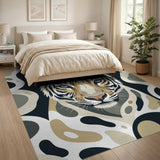 ODIKA Artistic Tiger Portrait Washable Area Rug - Modern Low Pile Non-Slip Decor