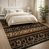 Heritage Tribal Hook Motif Brown Tan Rug