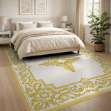 Opulent Gold Quatrefoil Border Area Rug
