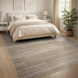 Beige Neutral Striped Woven Geometric Modern Area Rug