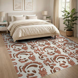 Abstract Terracotta Leaf Area Rug