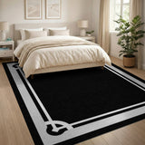 Black White Ornate Geometric Frame Area Rug