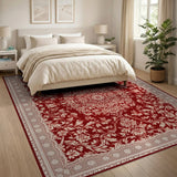 Red Floral Vintage Red Area Rug