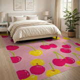 Whimsical Cherry Pink Fruit Pattern Rug
