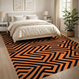 Bold Orange Black Maze Geometric Rug