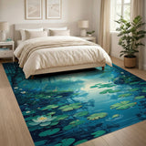 Teal Lotus Pond Misty Forest River Rug
