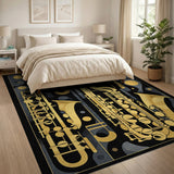 ODIKA Golden Jazz Saxophone Washable Area Rug - Abstract Music Art Low Pile Non-Slip Carpet
