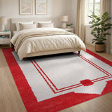 Red White Border Geometric Area Rug