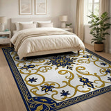 Navy Blue Gold Ornate Persian Medallion Rug