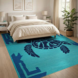 Teal Sea Turtle Southwestern Woven Rug