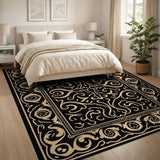 Black Gold Ornate Persian Border Area Rug