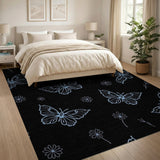 Blue Butterfly Daisy Line Art Area Rug