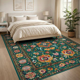 Traditional Persian Multi-color and Patterns Teal Persian Floral Area Rug with Vibrant Blo