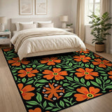 Bold Orange Floral Pattern Area Rug