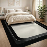 Black Border Cream Geometric Area Rug