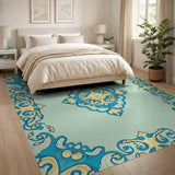 Blue and Teal Ornate Teal Medallion Area Rug