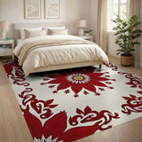 Vintage Red Poinsettia Floral Area Rug