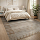 Distressed Beige Striped Woven Area Rug