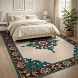 Teal Medallion Persian Area Rug with Ornate Borders