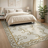 Ornate Gold Vine Floral Cream Area Rug