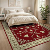 Elegant Red Persian Floral Area Rug with Gold Vines