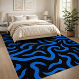 Vibrant Blue Squiggle Abstract Area Rug