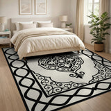 Black and White Ornate Medallion Area Rug