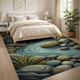 ODIKA Zen River Stones Washable Rug - Low Pile Non-Slip Nature Inspired Carpet