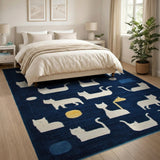 Whimsical Navy Cat Silhouettes Area Rug