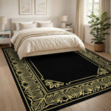 Traditional Persian Ornate Gold Floral Border Black Area Rug